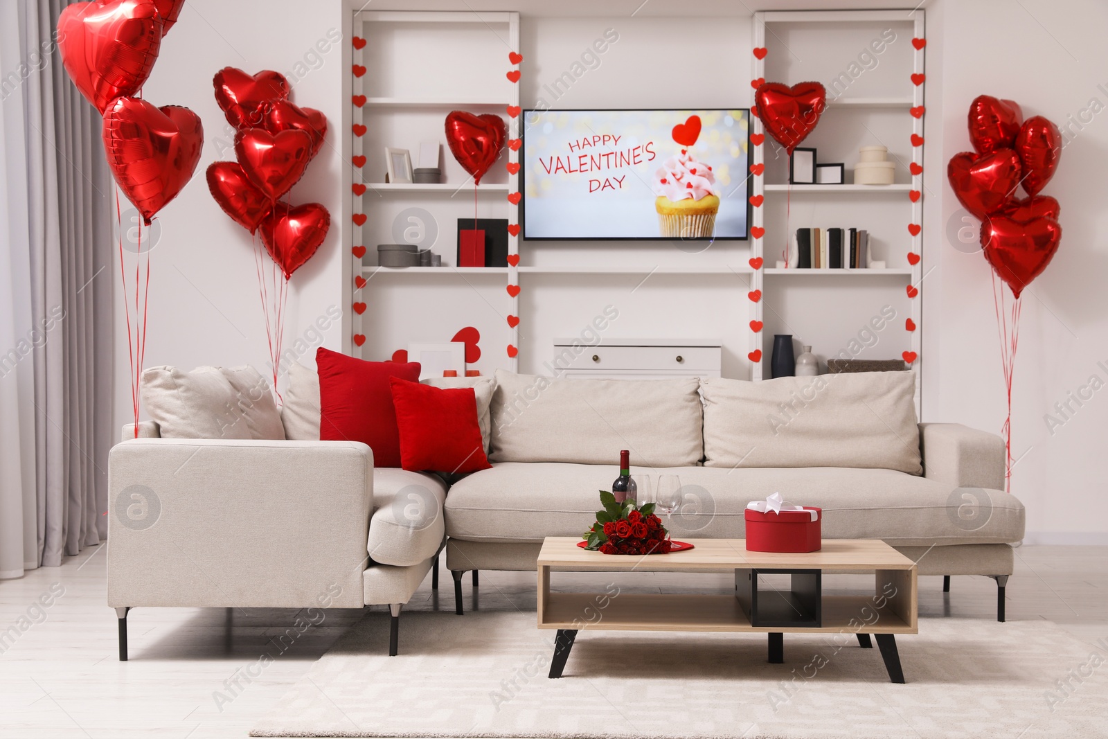 Photo of Cozy living room interior decorated for Valentine Day