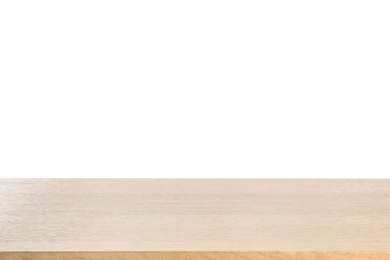 Photo of Empty wooden table on white background. Mockup for design