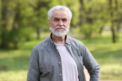 Photo of Portrait of happy grandpa in spring park