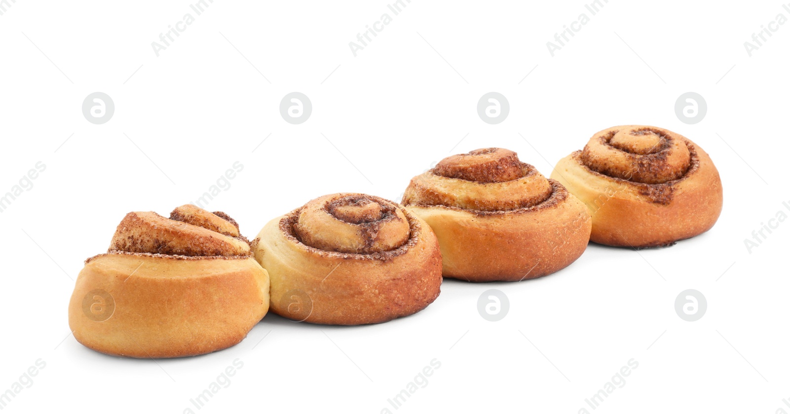Photo of Tasty fresh cinnamon rolls isolated on white