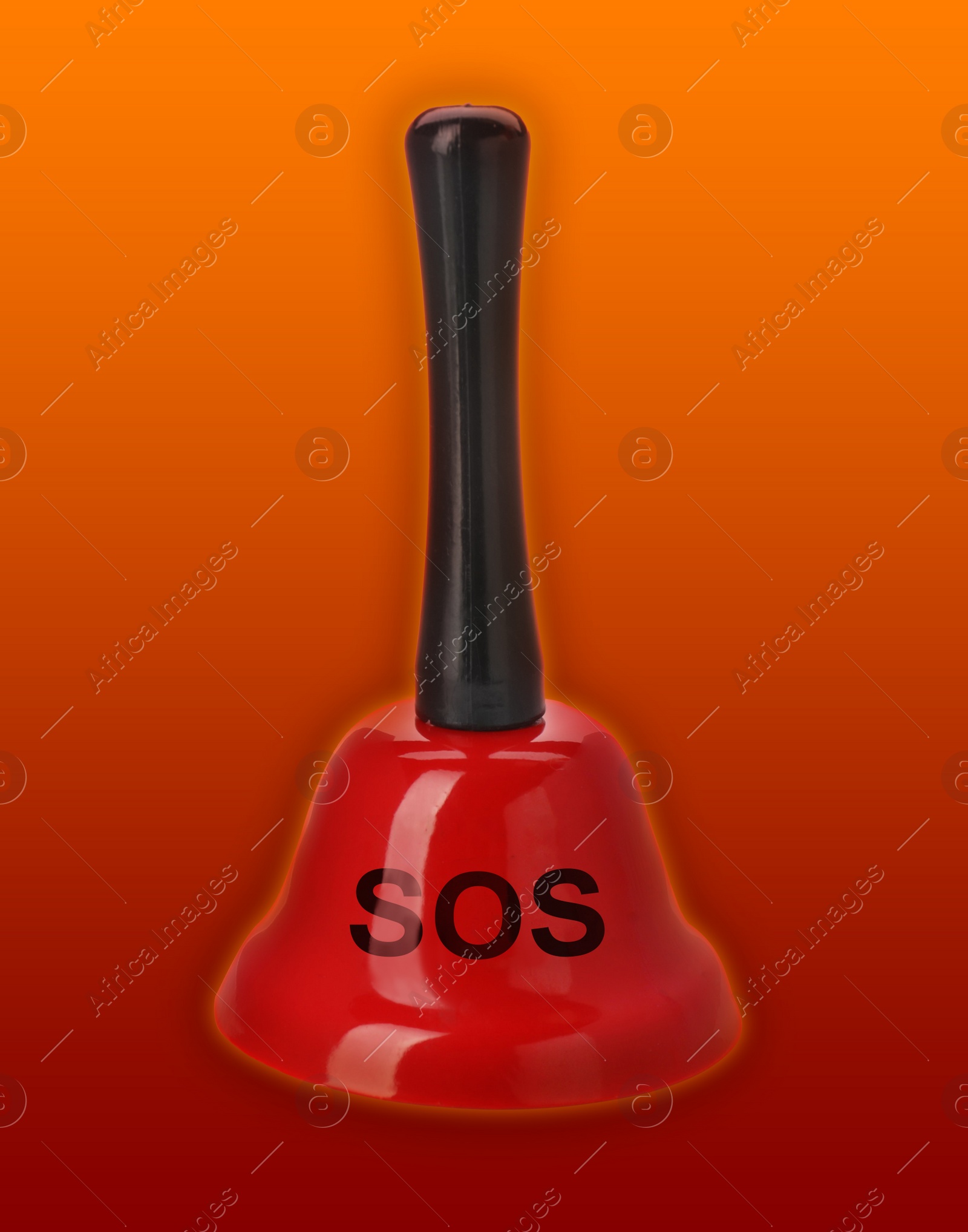 Image of Red bell with abbreviation SOS on color background