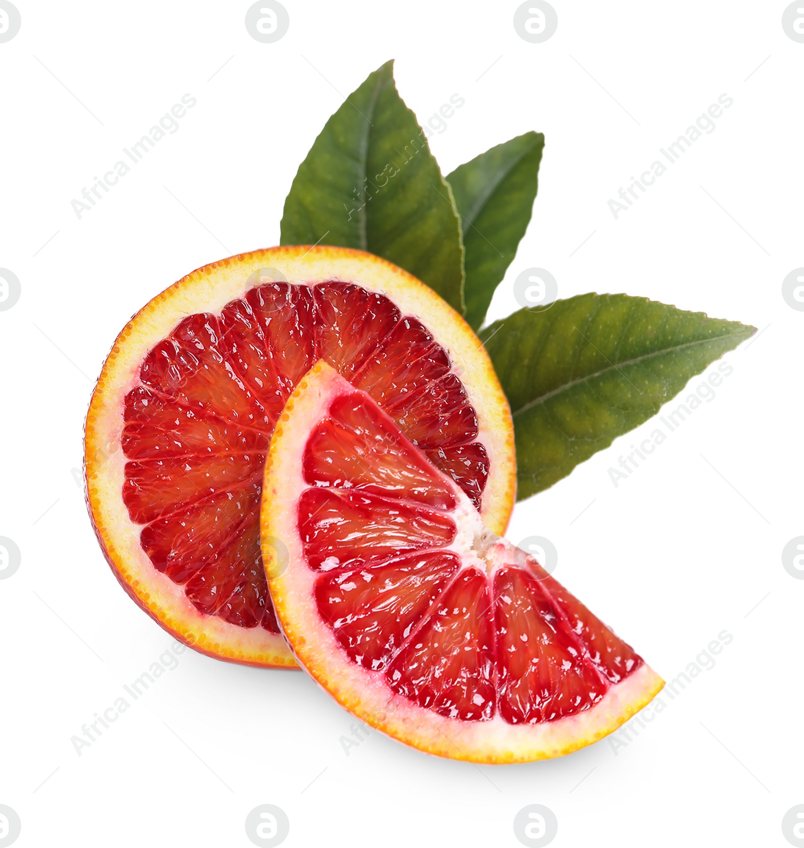 Image of Delicious ripe red oranges on white background