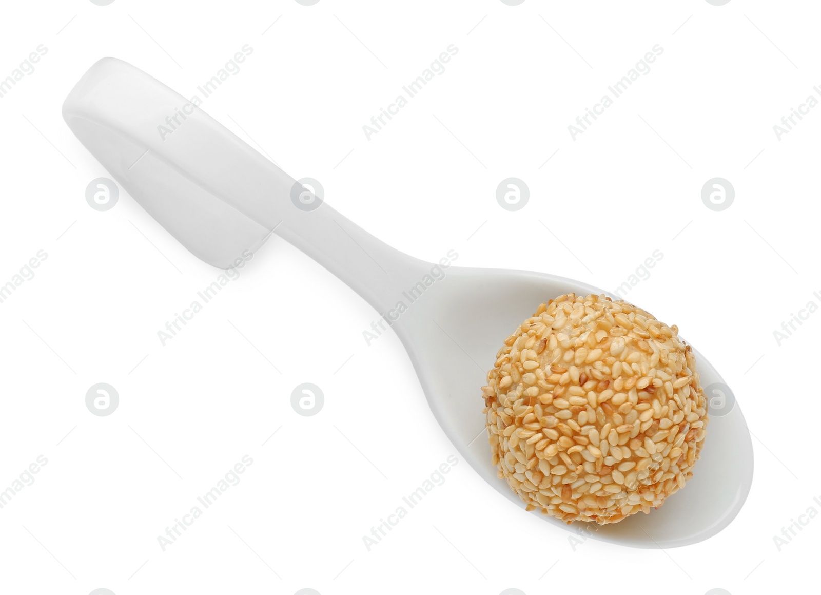 Photo of One delicious sesame ball on white background