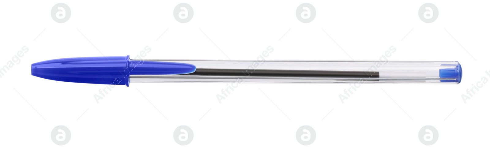 Photo of New stylish blue pen isolated on white