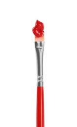 Photo of Brush with red paint isolated on white