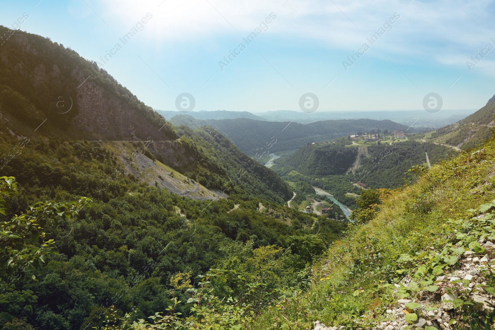 Photo of Beautiful mountain landscape with forest and green hills