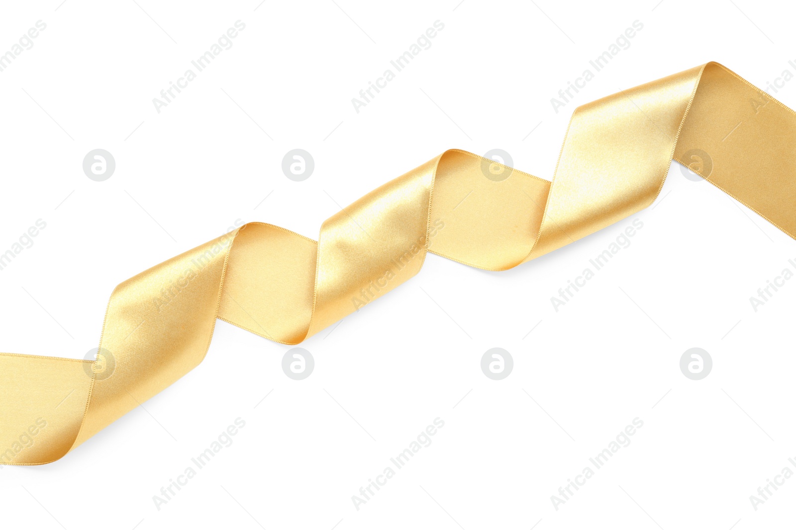 Photo of Beautiful golden ribbon isolated on white, top view