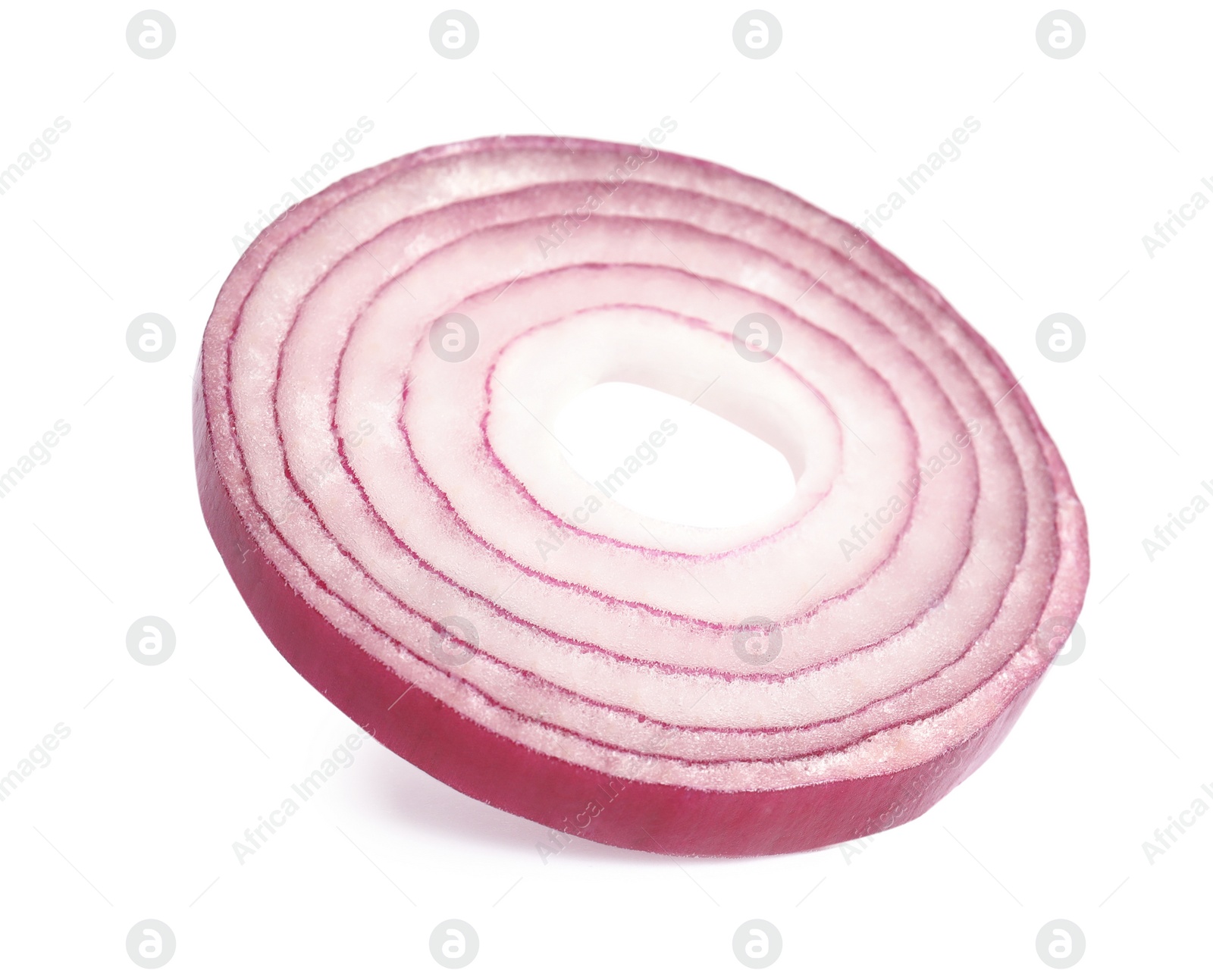 Photo of Fresh slice of red onion on white background