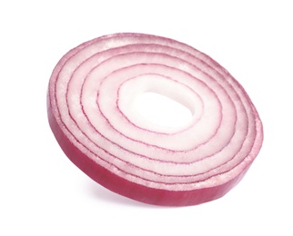 Fresh slice of red onion on white background