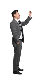 Photo of Businessman with marker writing on white background