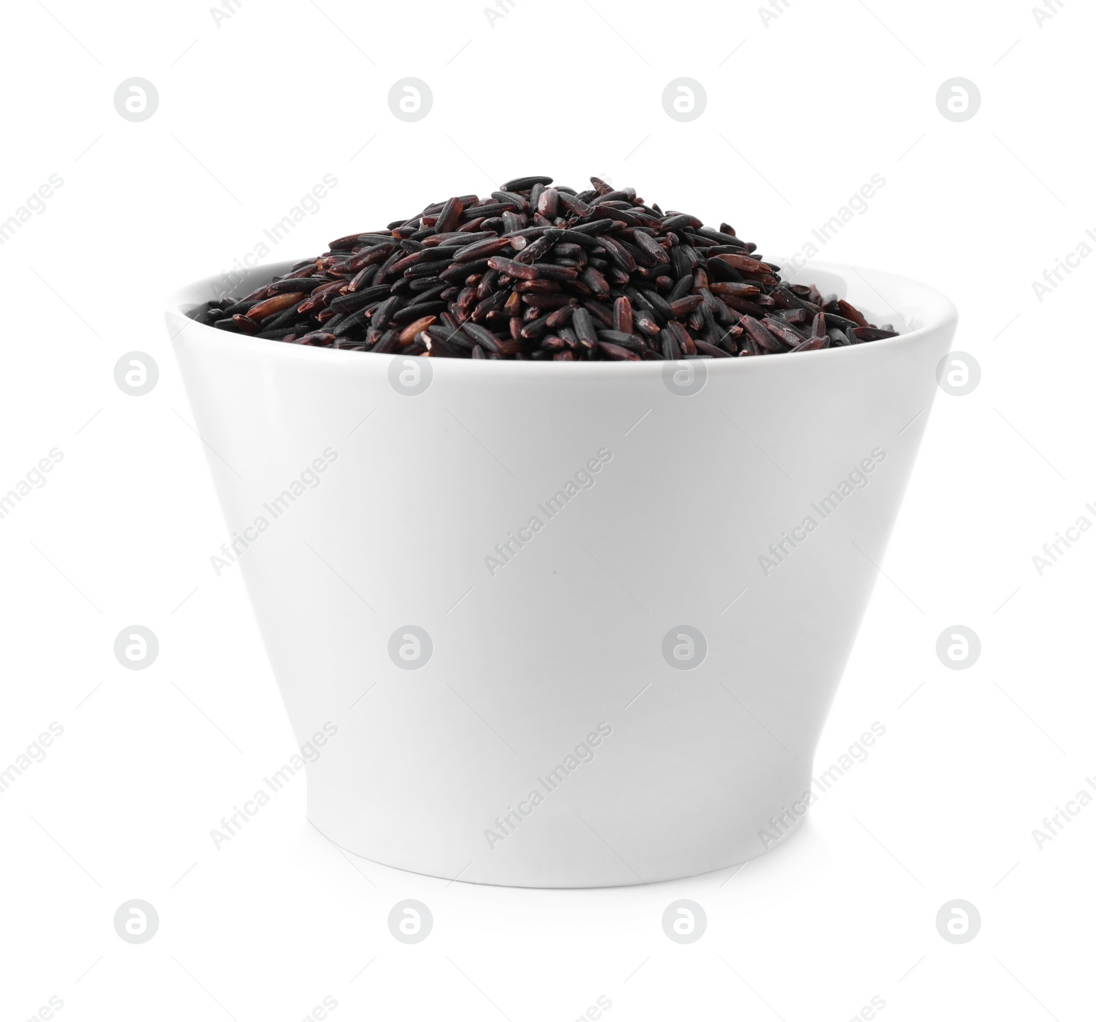 Photo of Brown rice in bowl isolated on white