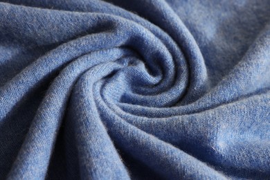 Photo of Beautiful blue fabric as background, closeup view