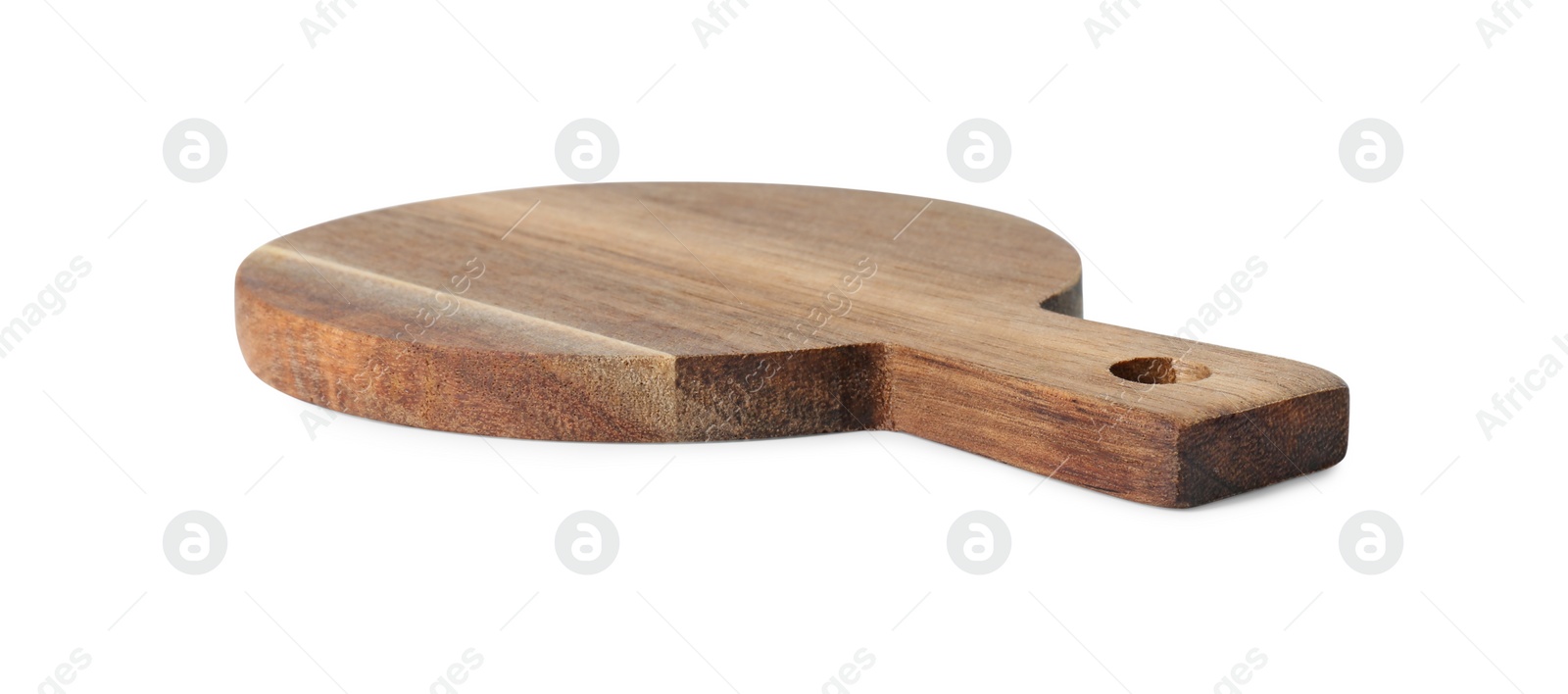 Photo of One wooden cutting board isolated on white