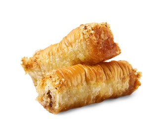 Eastern sweets. Pieces of tasty baklava isolated on white