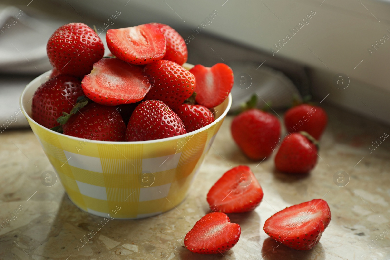 Photo of Fresh juicy strawberries on table, closeup view