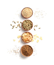 Photo of Beautiful composition with different aromatic spices on white background