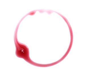 Photo of Red wine ring on white background, top view