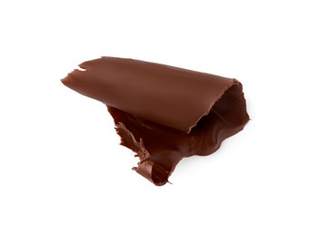 Photo of One tasty chocolate curl isolated on white, top view