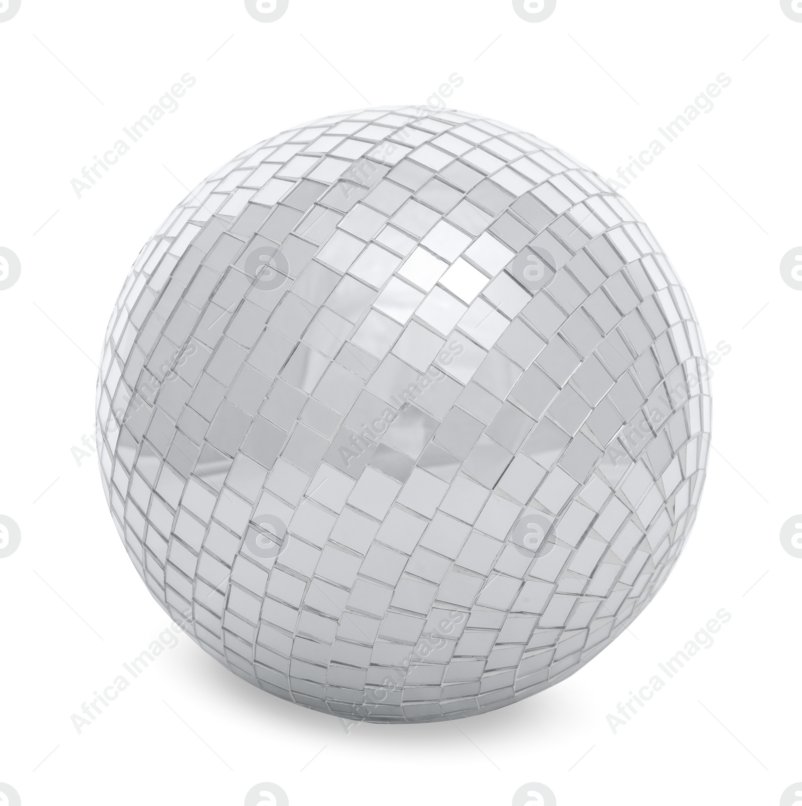 Photo of One shiny disco ball on white background