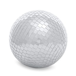 One shiny disco ball on white background