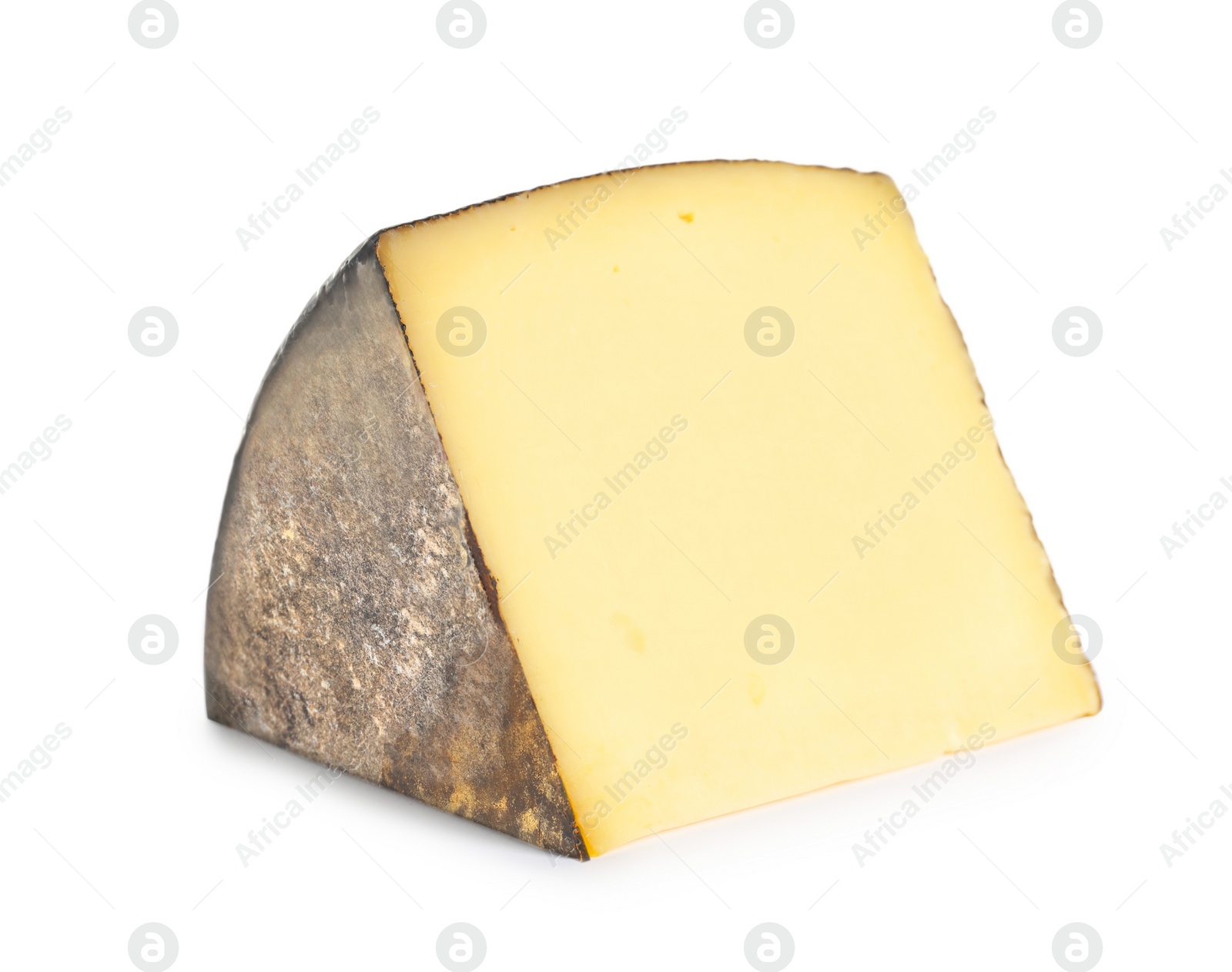 Photo of Piece of tasty fresh cheese isolated on white