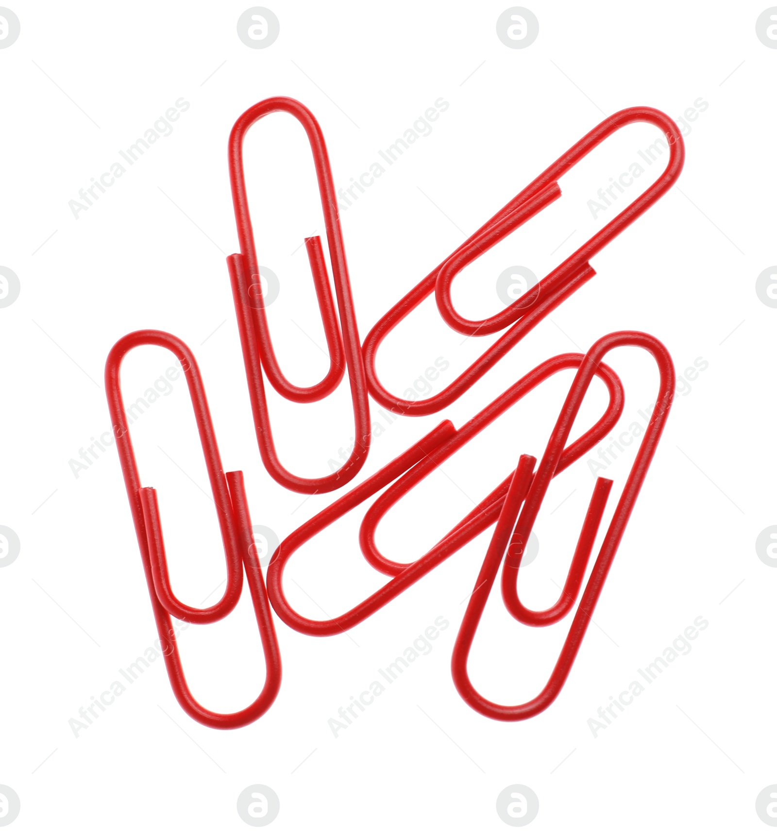 Photo of Colorful paper clips isolated on white, top view. School stationery