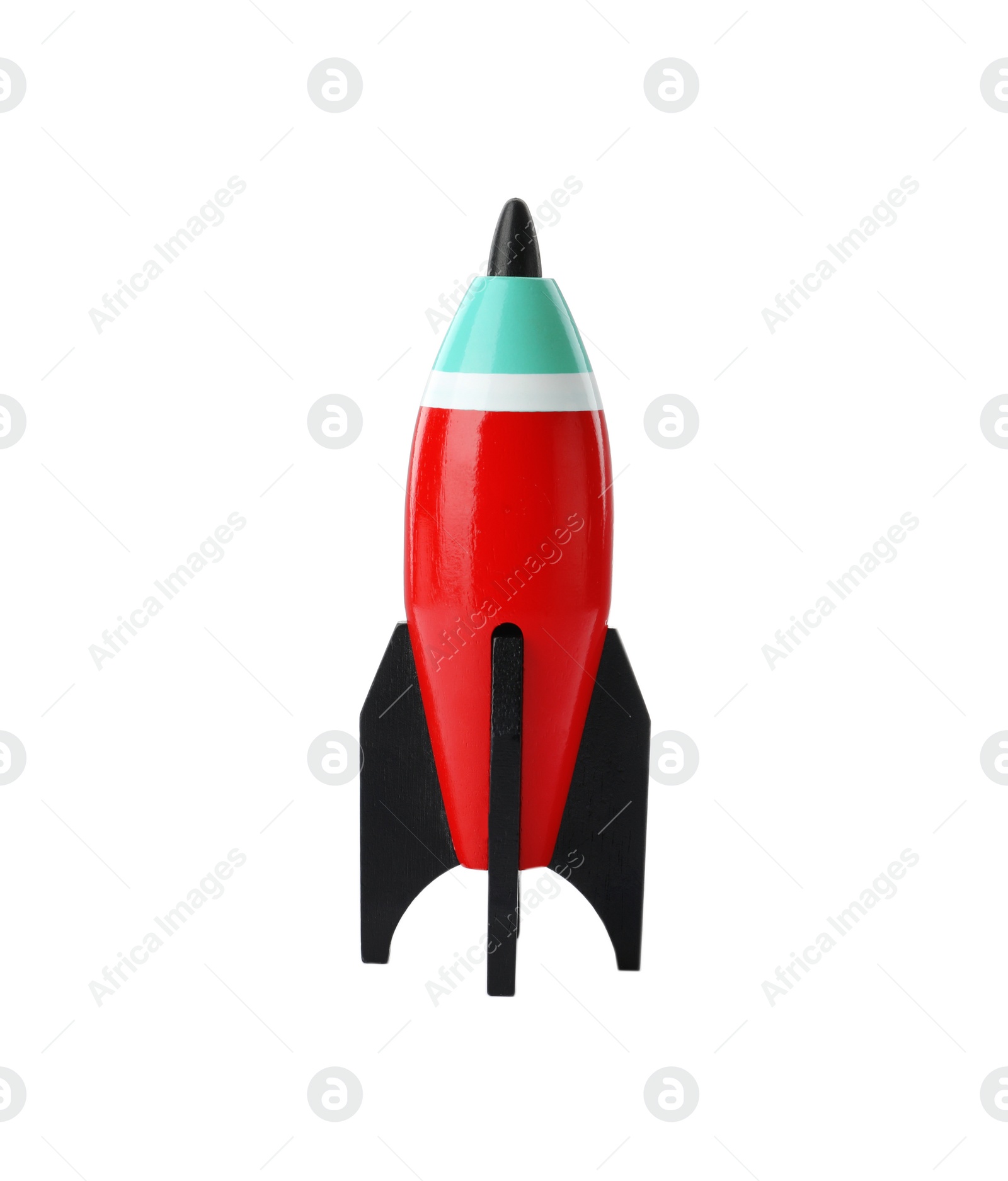 Photo of Bright modern toy rocket isolated on white