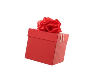 Red gift box with bow isolated on white