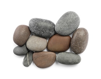 Photo of Spa stones on white background, top view