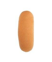 Photo of Tasty fresh bun for hot dog on white background, top view