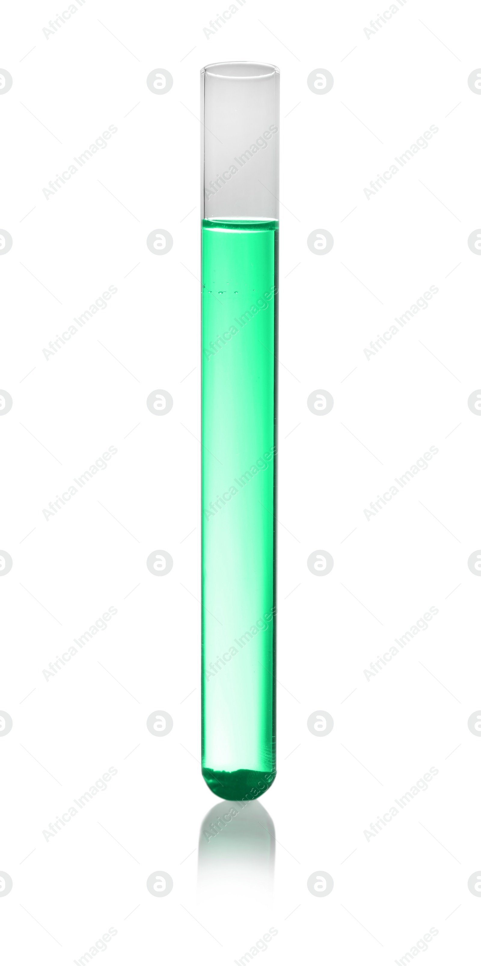 Image of Test tube with green liquid isolated on white. Laboratory glassware