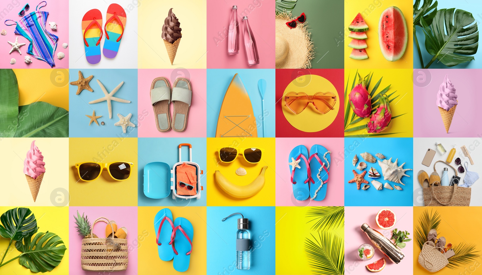 Image of Collage with beach accessories and other summer stuff, banner design