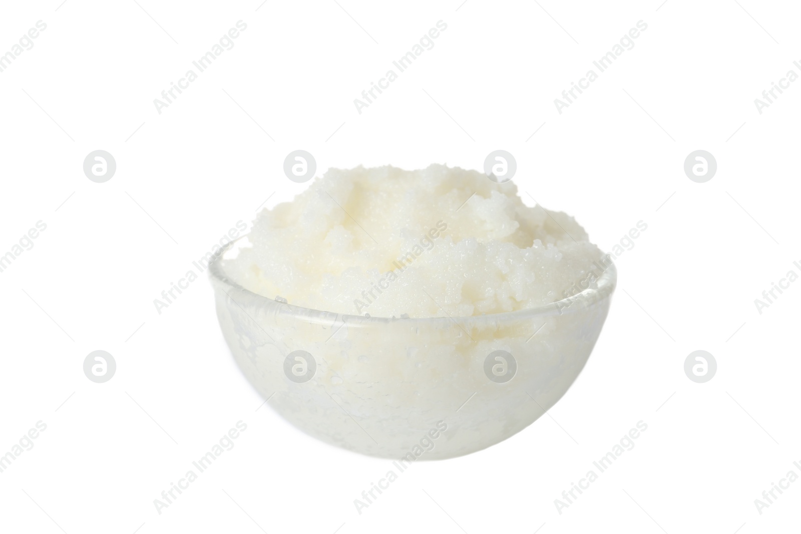 Photo of Shea butter in bowl isolated on white