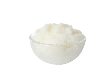 Photo of Shea butter in bowl isolated on white