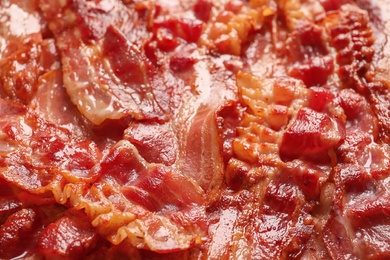 Tasty fried bacon, closeup