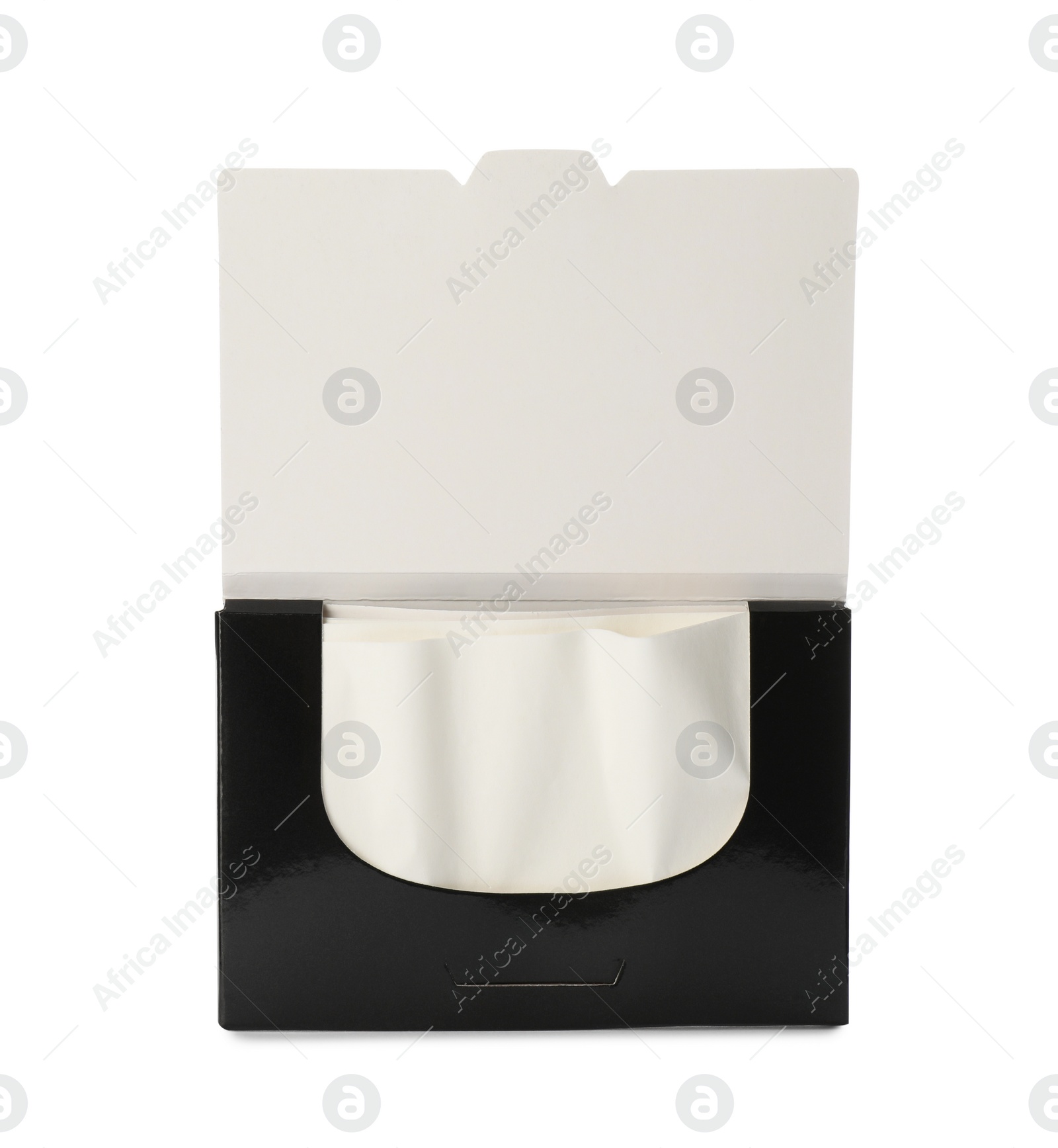 Photo of Package of facial oil blotting tissues isolated on white. Mattifying wipes