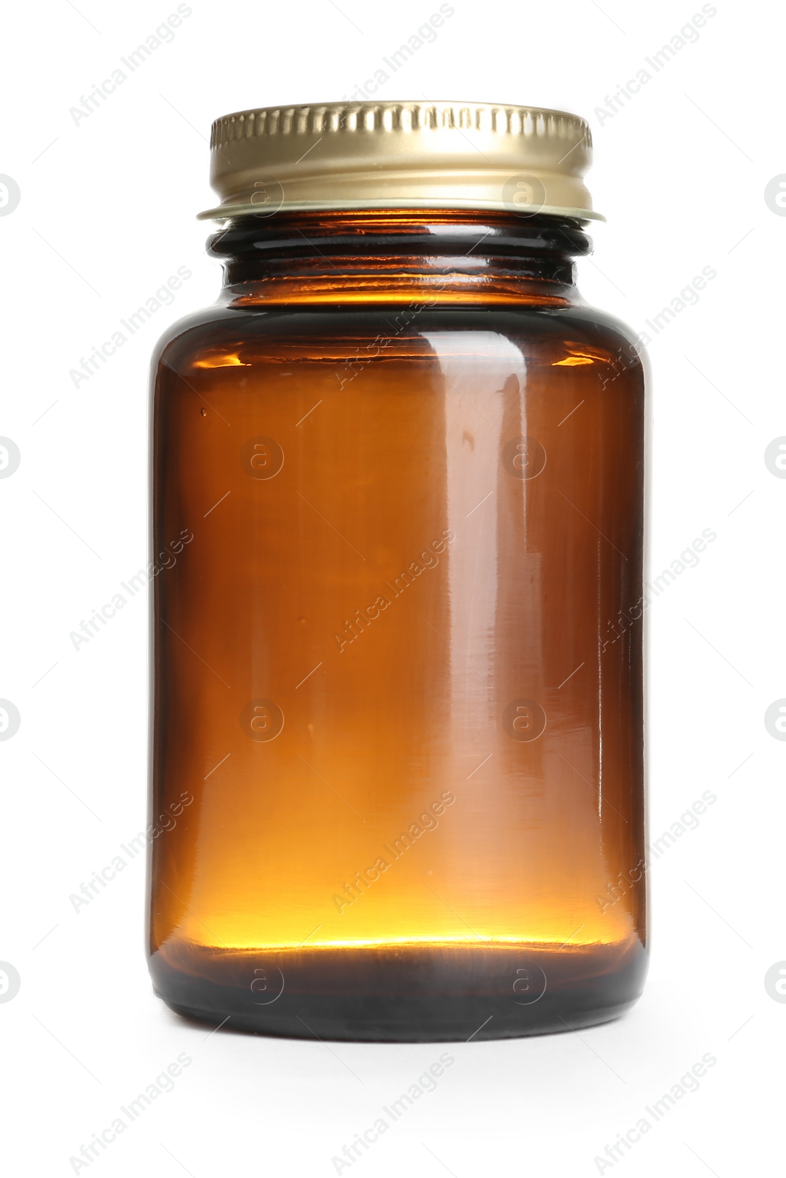 Photo of Clean empty bottle for pills on white background