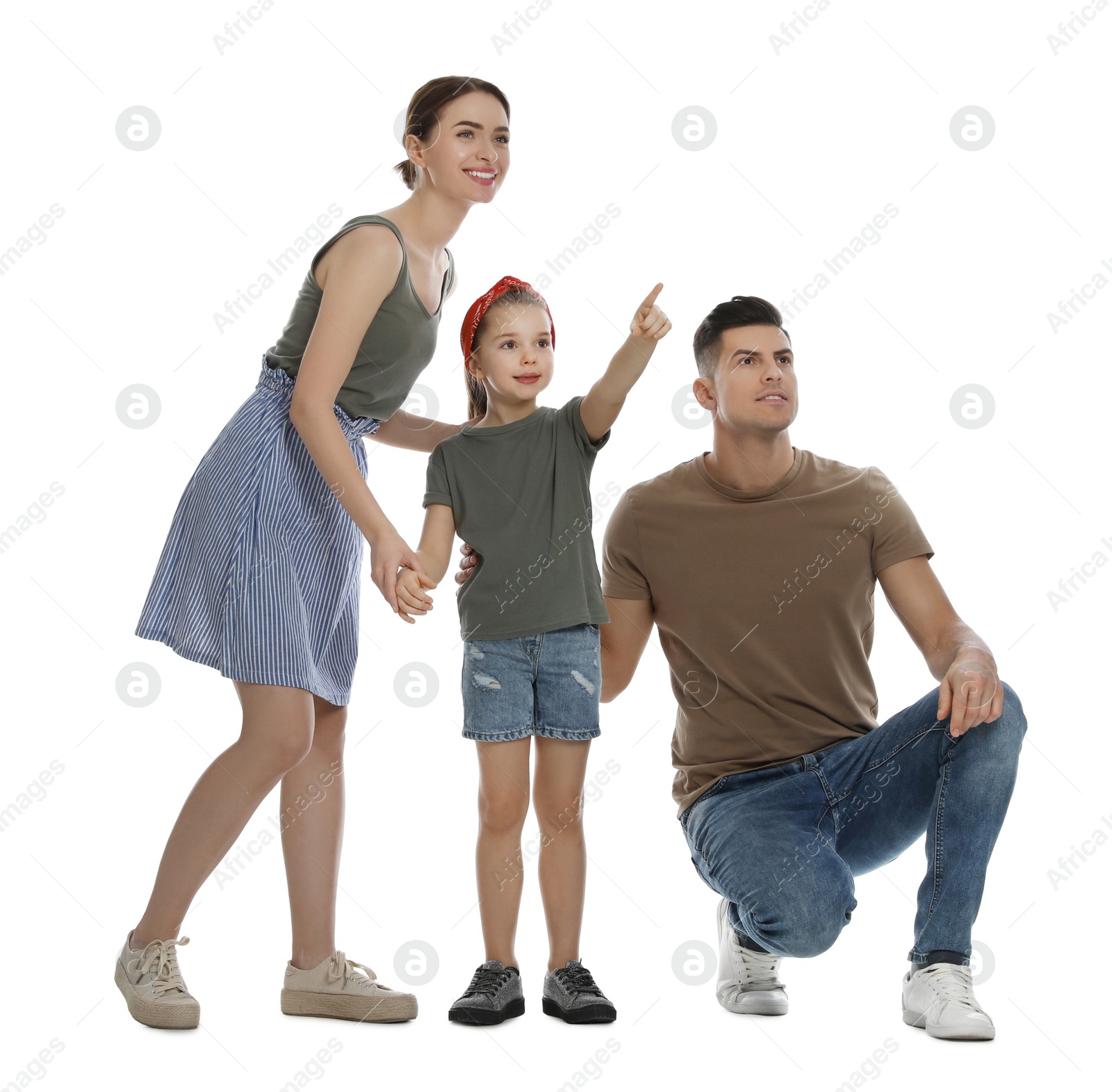 Photo of Little girl with her parents on white background