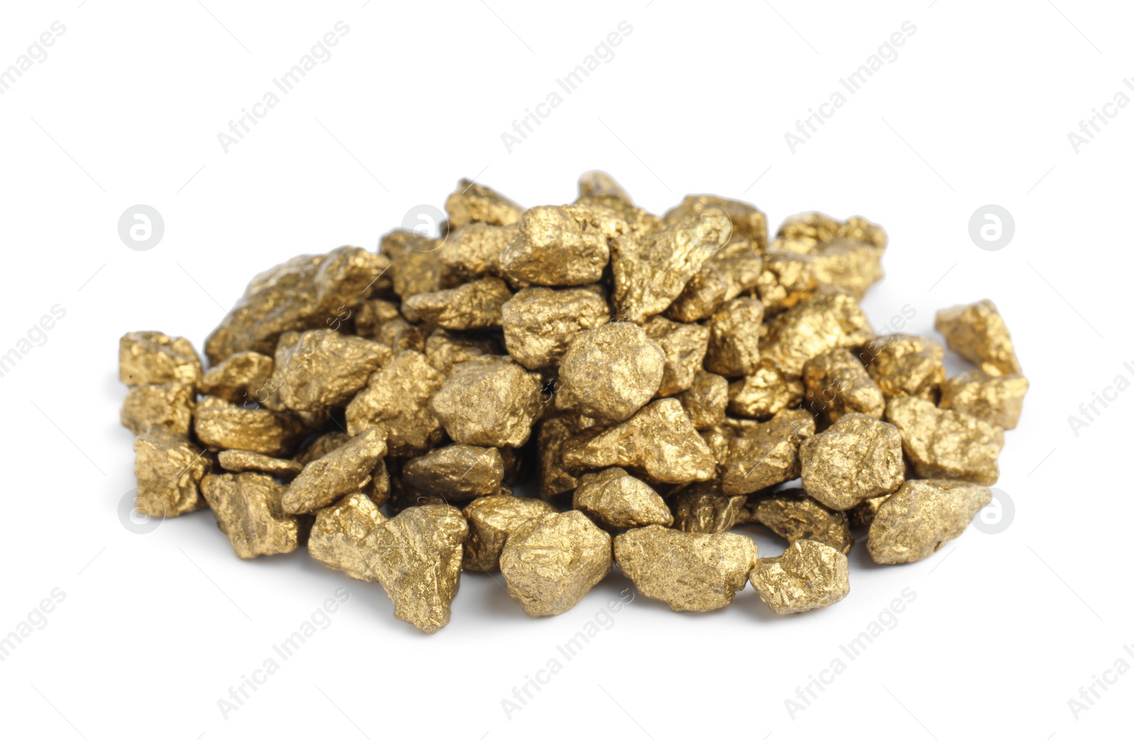 Photo of Pile of gold nuggets on white background