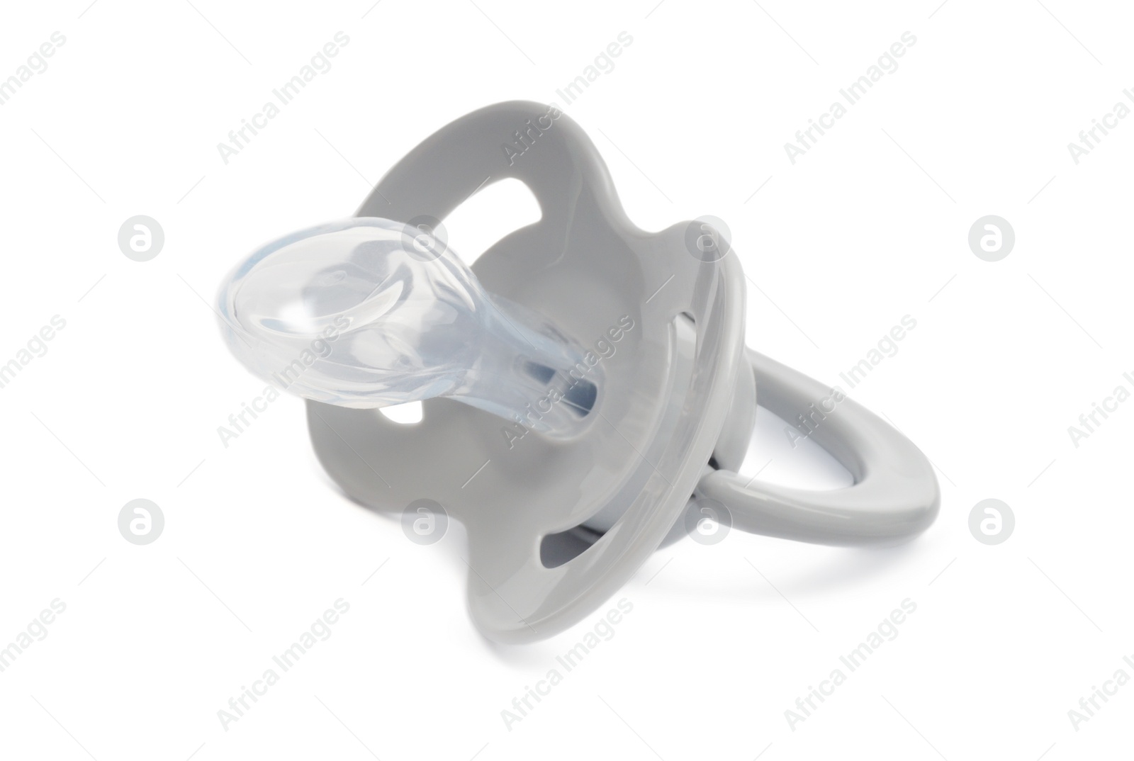 Photo of New light grey baby pacifier isolated on white