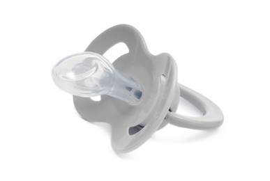 Photo of New light grey baby pacifier isolated on white