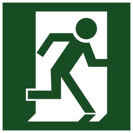 Image of International Maritime Organization (IMO) sign, illustration. Exit man running right