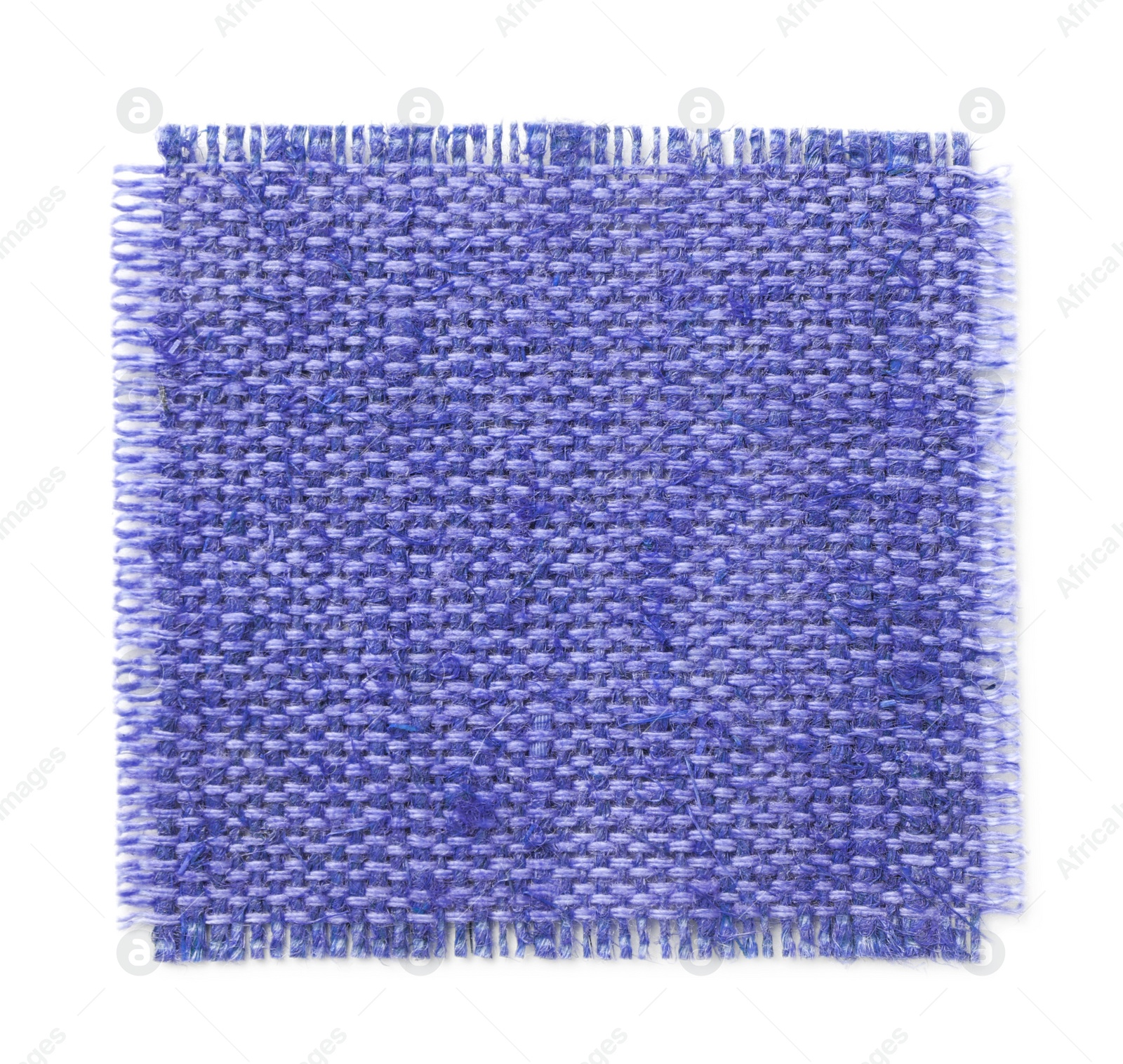 Image of Piece of blue burlap fabric on white background, top view