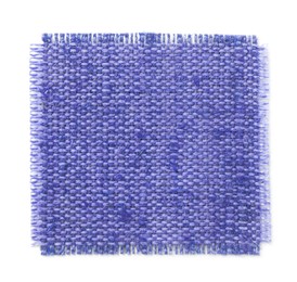 Image of Piece of blue burlap fabric on white background, top view