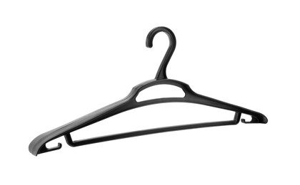 One black plastic hanger isolated on white