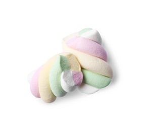 Photo of Delicious colorful marshmallows on white background, top view