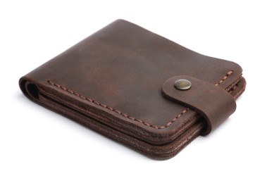 Photo of Stylish brown leather wallet isolated on white
