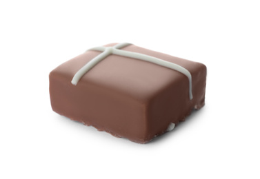 Photo of Delicious milk chocolate candy isolated on white