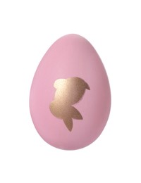 Photo of One beautiful Easter egg with painted rabbit isolated on white