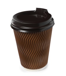 Photo of Paper coffee cup with lid isolated on white